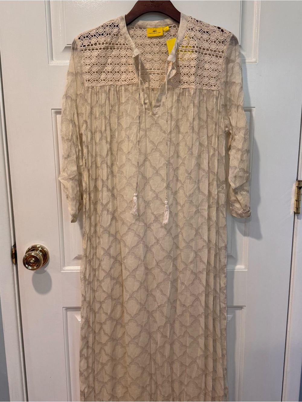 Roberta Roller Rabbit Women's Cream Crochet Yoke Maxi Dress cover up or dress.